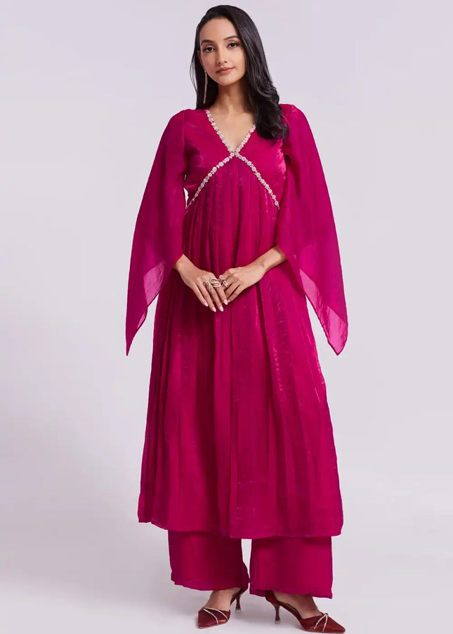 Pink Embroidered Palazzo Suit