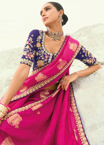 Purple and Pink Embroidered Saree