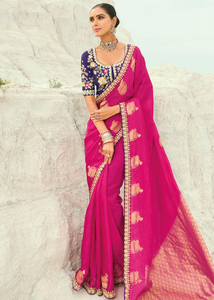 Purple and Pink Embroidered Saree