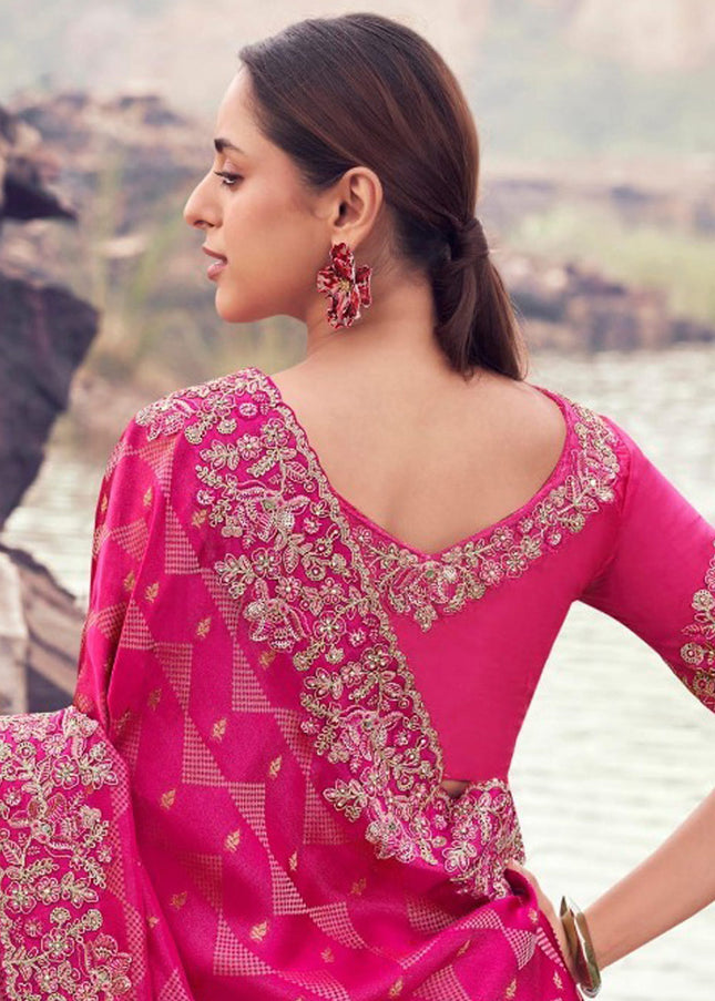 Pink Embroidered Wedding Saree