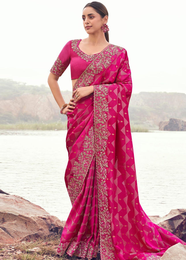 Pink Embroidered Wedding Saree