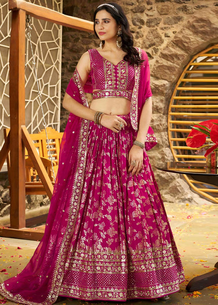 Magenta Embroidered Lehenga Choli