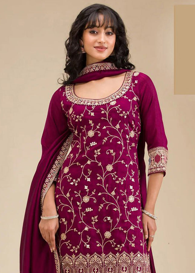 Maroon Embroidered Sharara Suit