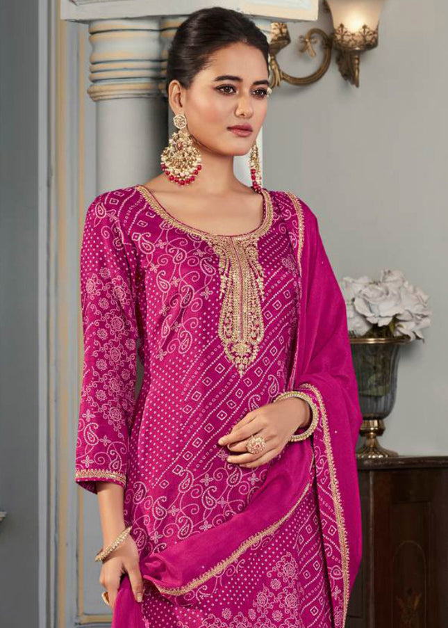 Pink Embroidered Palazzo Suit