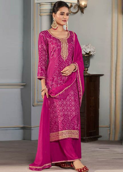 Pink Embroidered Palazzo Suit