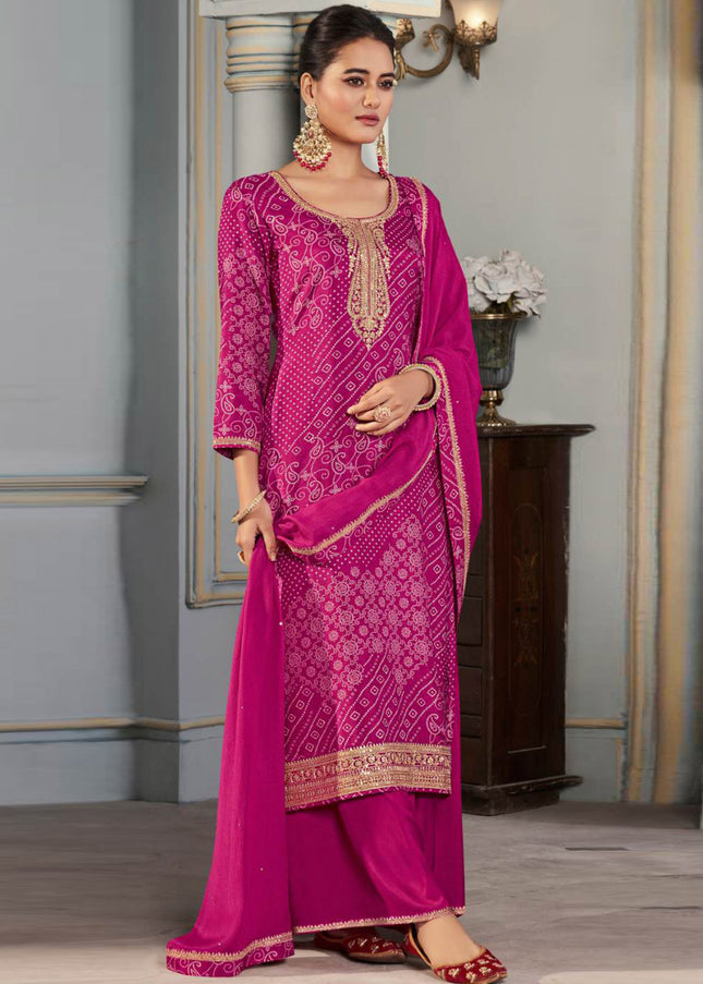 Pink Embroidered Palazzo Suit