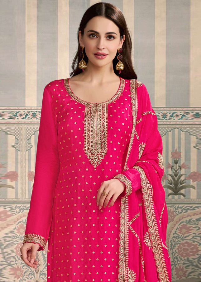 Magenta Embroidered Pant Suit