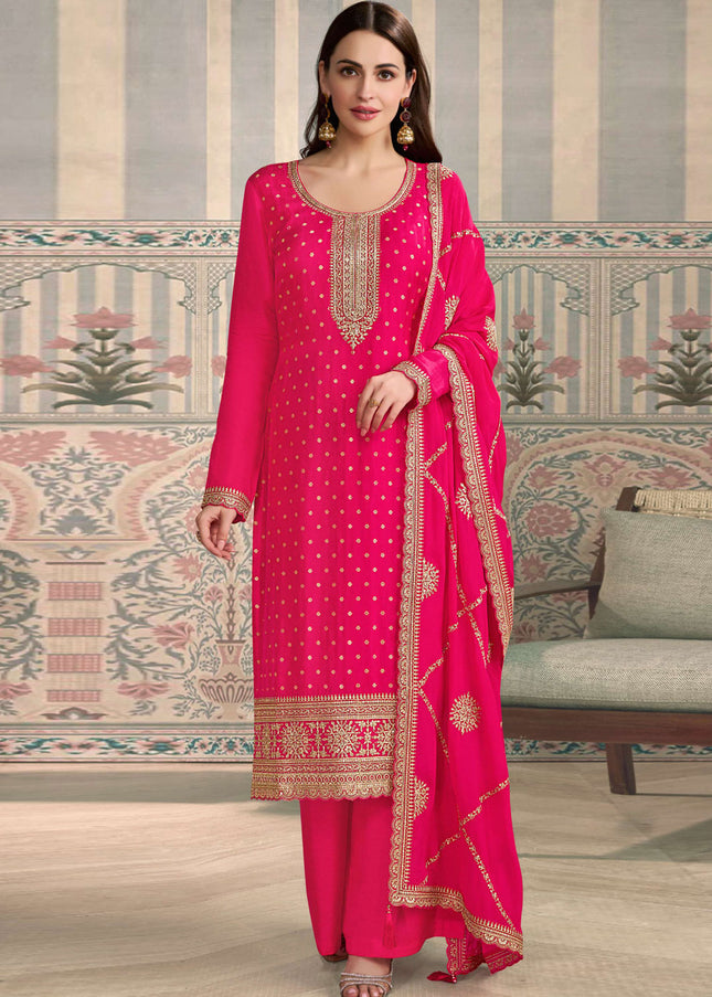 Magenta Embroidered Pant Suit