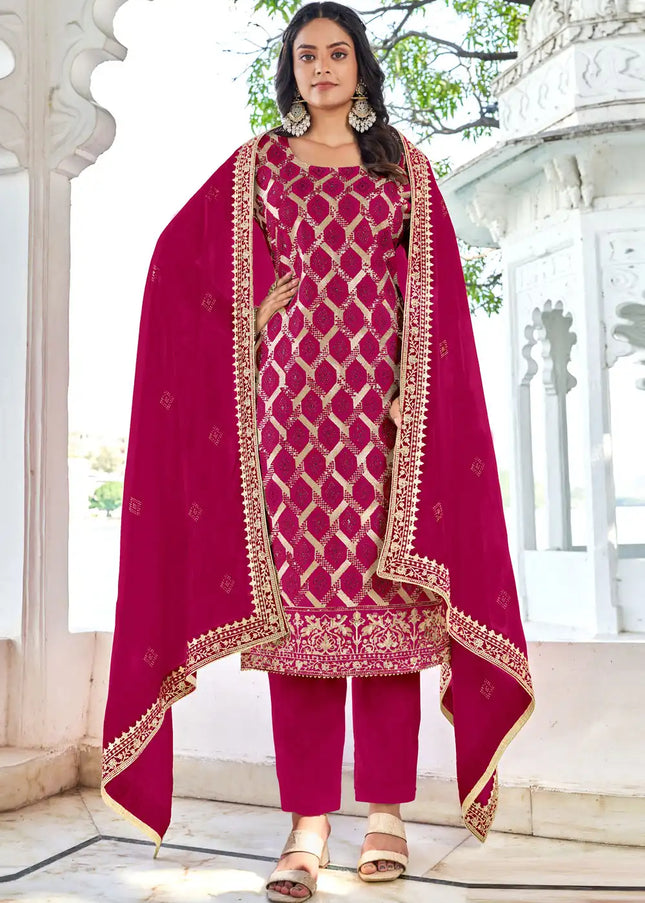 Pink Embroidered Pant Style Suit