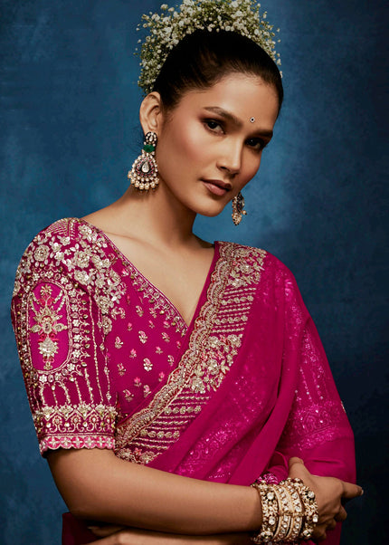 Pink Embroidered Festive Saree