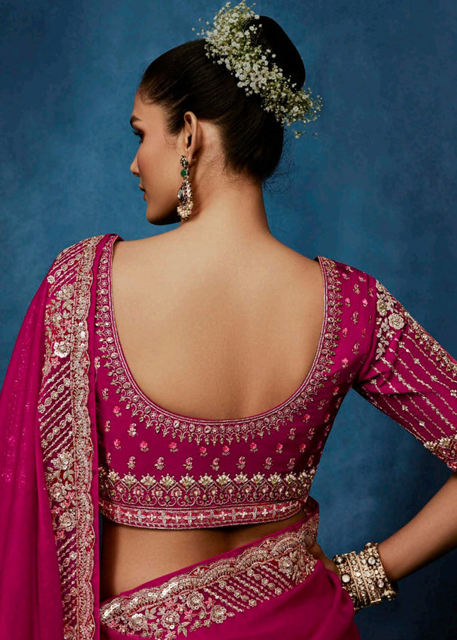Pink Embroidered Festive Saree