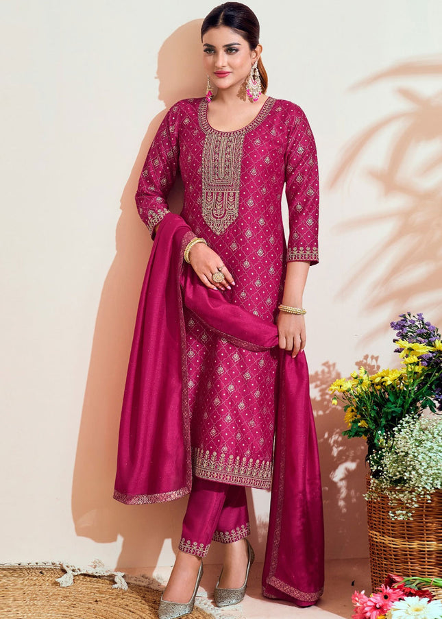 Pink Embroidered Pant Style Suit