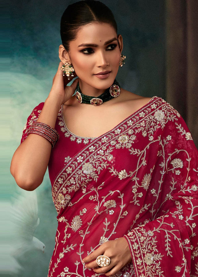 Pink Embroidered Festive Saree