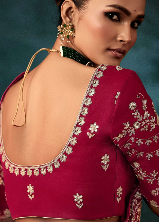 Pink Embroidered Festive Saree