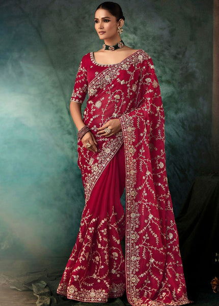 Pink Embroidered Festive Saree
