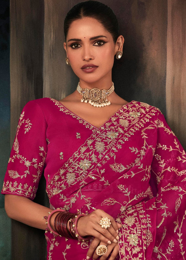 Pink Embroidered Festive Saree