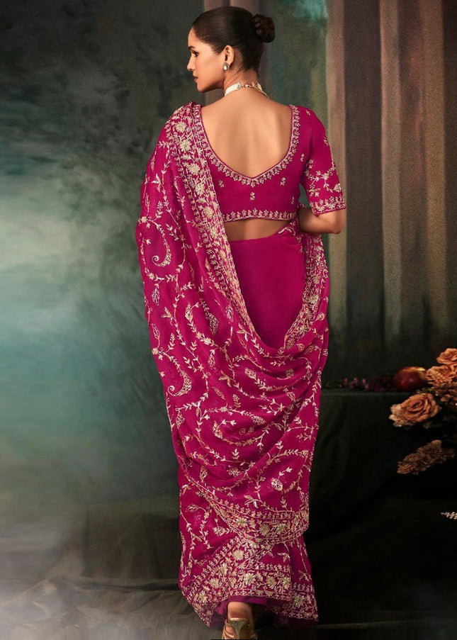 Pink Embroidered Festive Saree