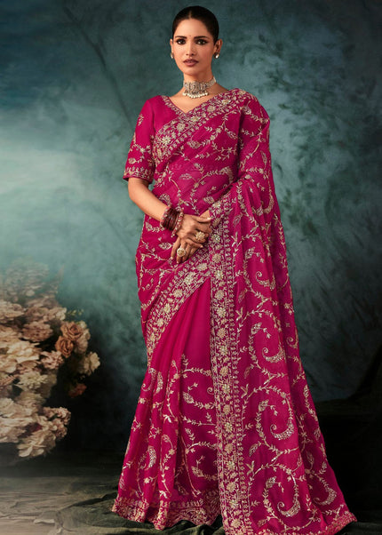 Pink Embroidered Festive Saree