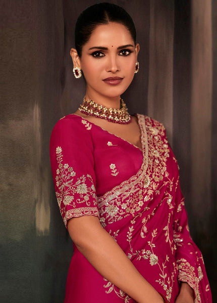 Pink Embroidered Festive Saree