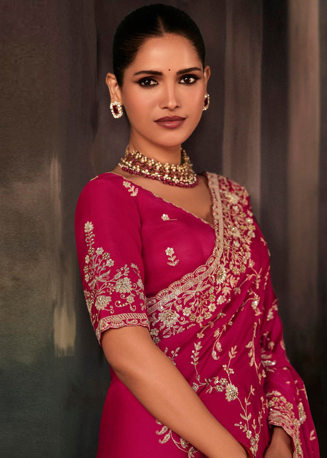 Pink Embroidered Festive Saree
