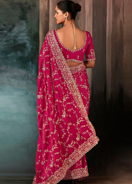 Pink Embroidered Festive Saree