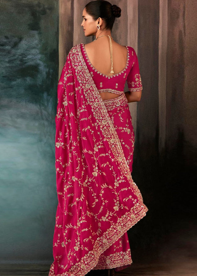 Pink Embroidered Festive Saree