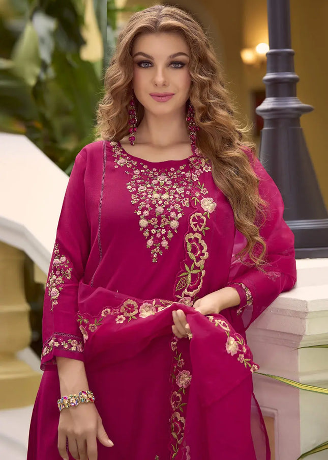 Pink Embroidered Pant Style Suit