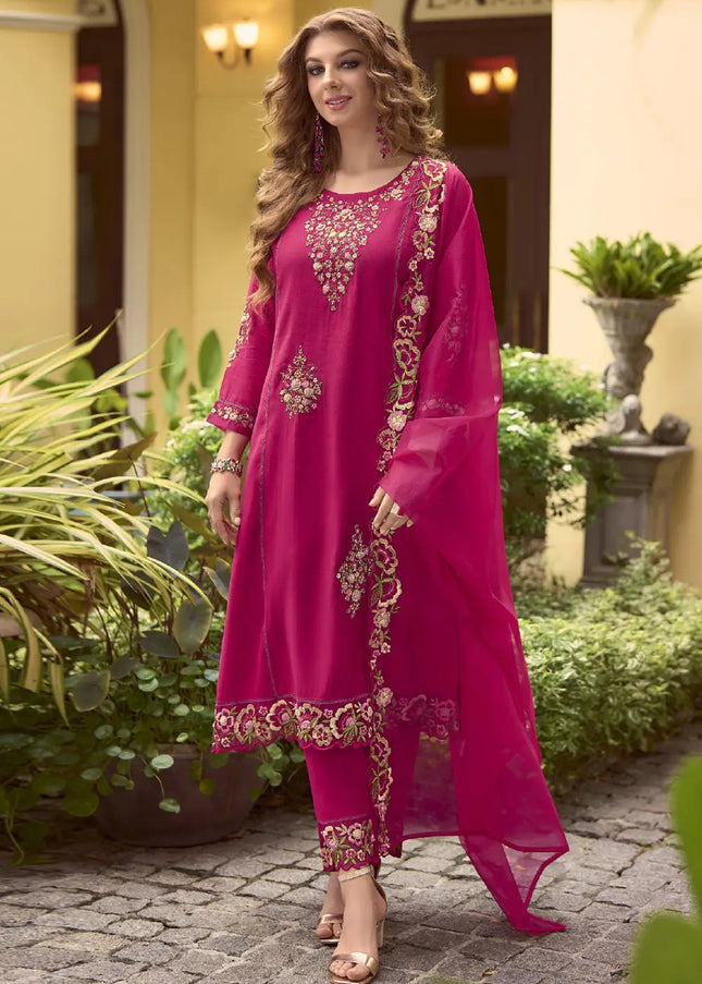 Pink Embroidered Pant Style Suit