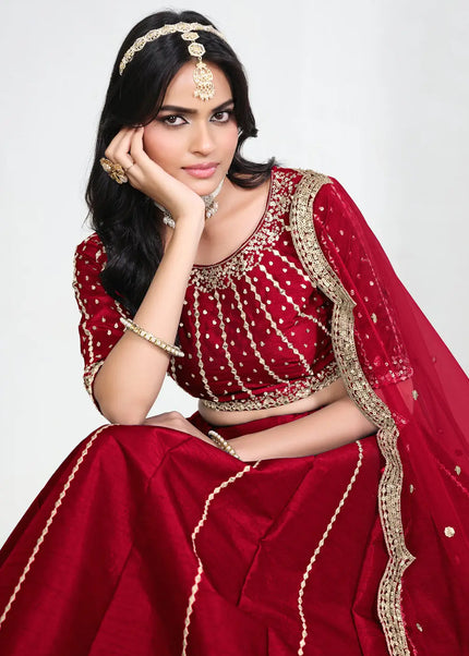 Maroon Embroidered Lehenga Choli