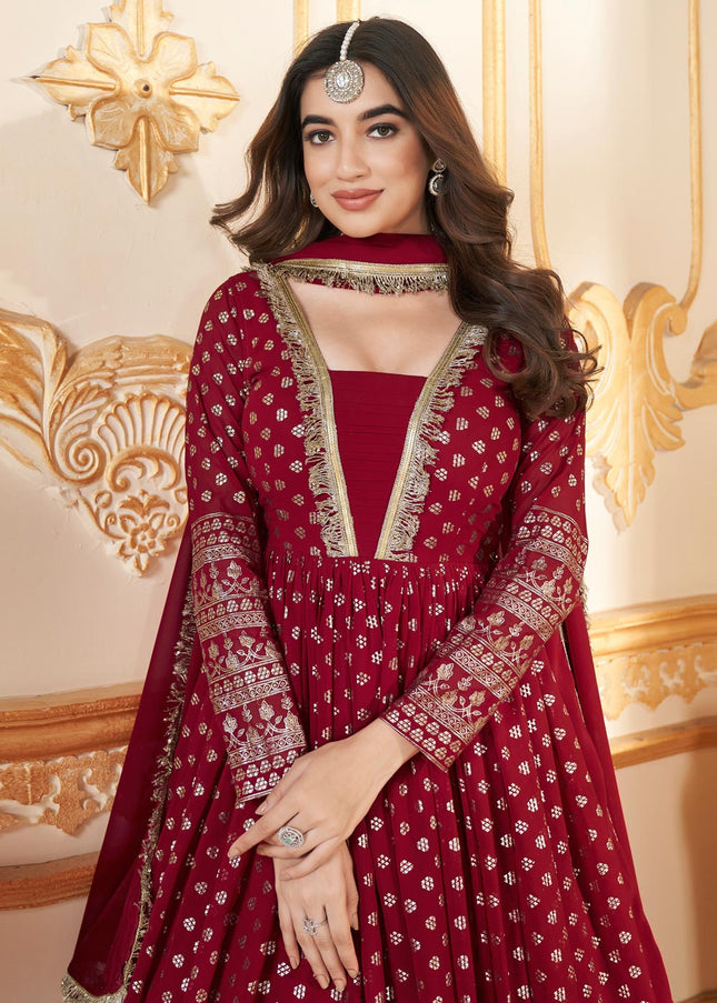 Red Embroidered Anarkali Gown