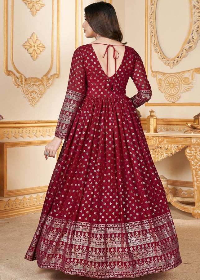 Red Embroidered Anarkali Gown
