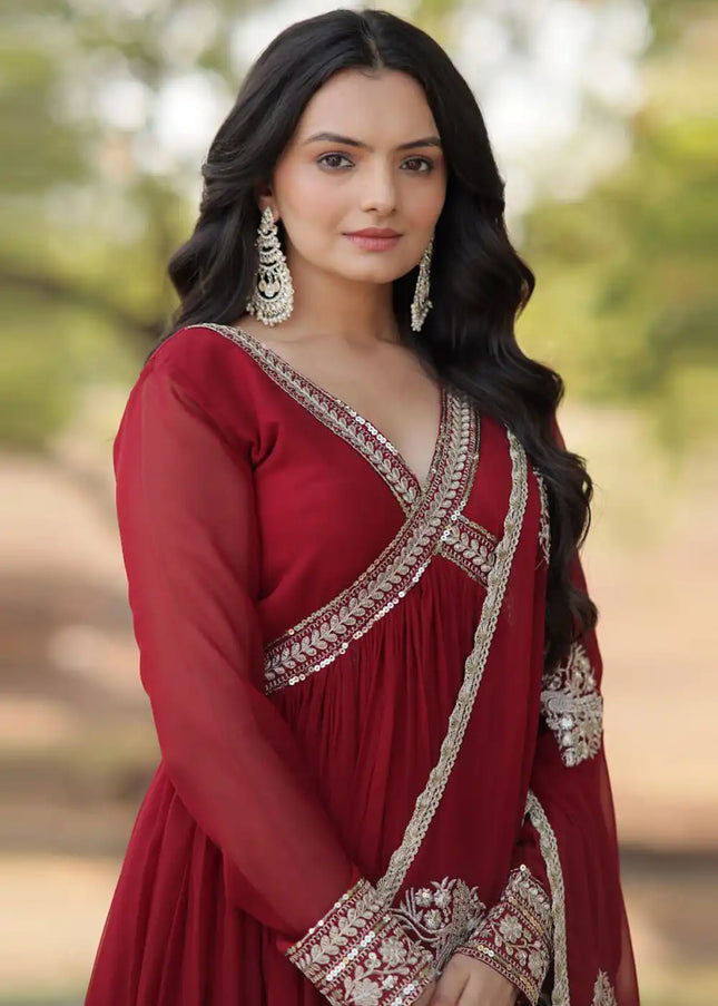 Maroon Embroidered Anarkali Gown