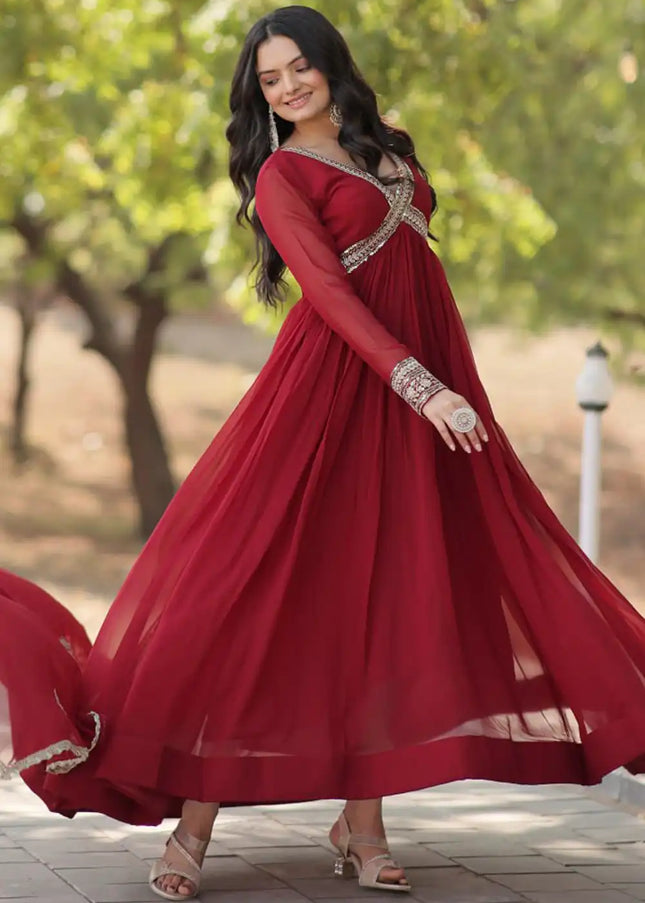 Maroon Embroidered Anarkali Gown