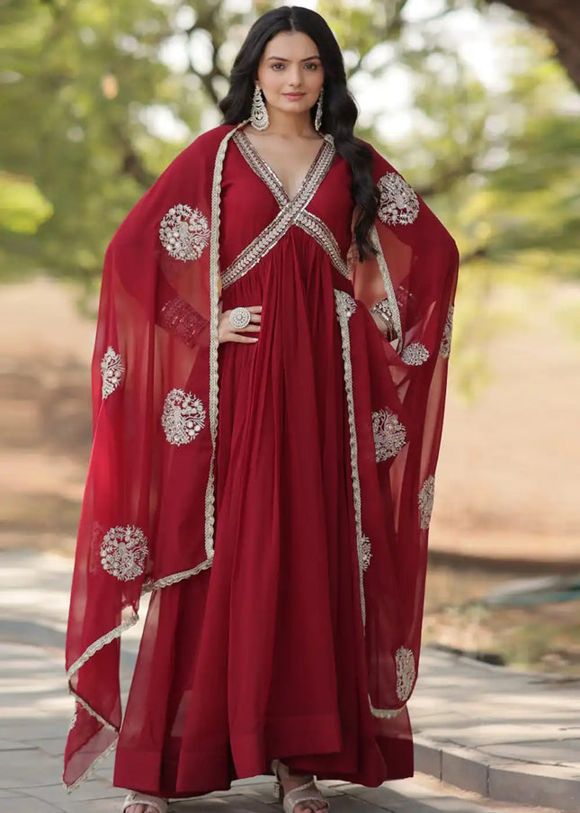 Maroon Embroidered Anarkali Gown