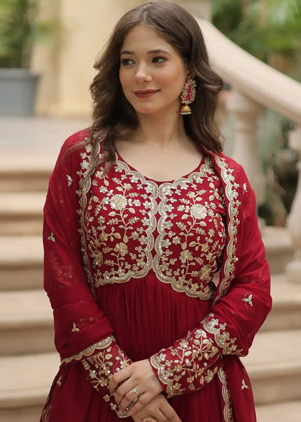 Maroon Embroidered Anarkali Gown