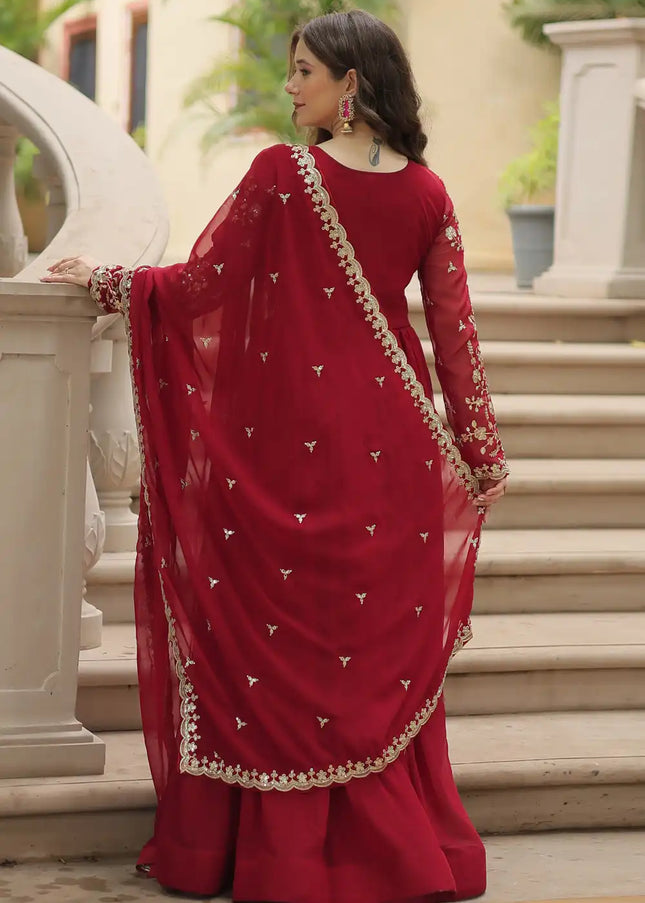 Maroon Embroidered Anarkali Gown