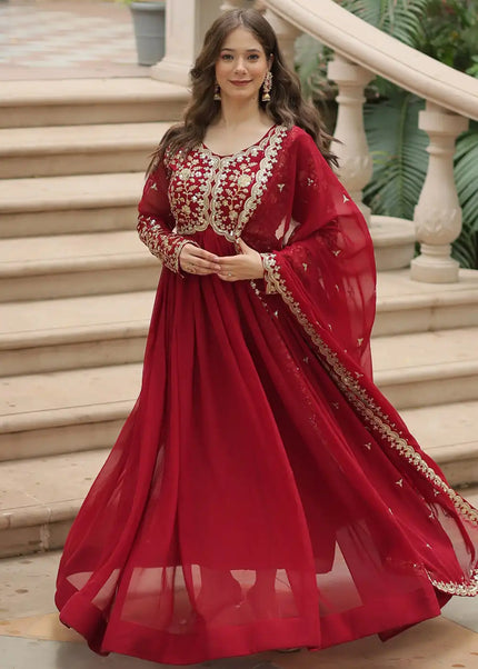 Maroon Embroidered Anarkali Gown