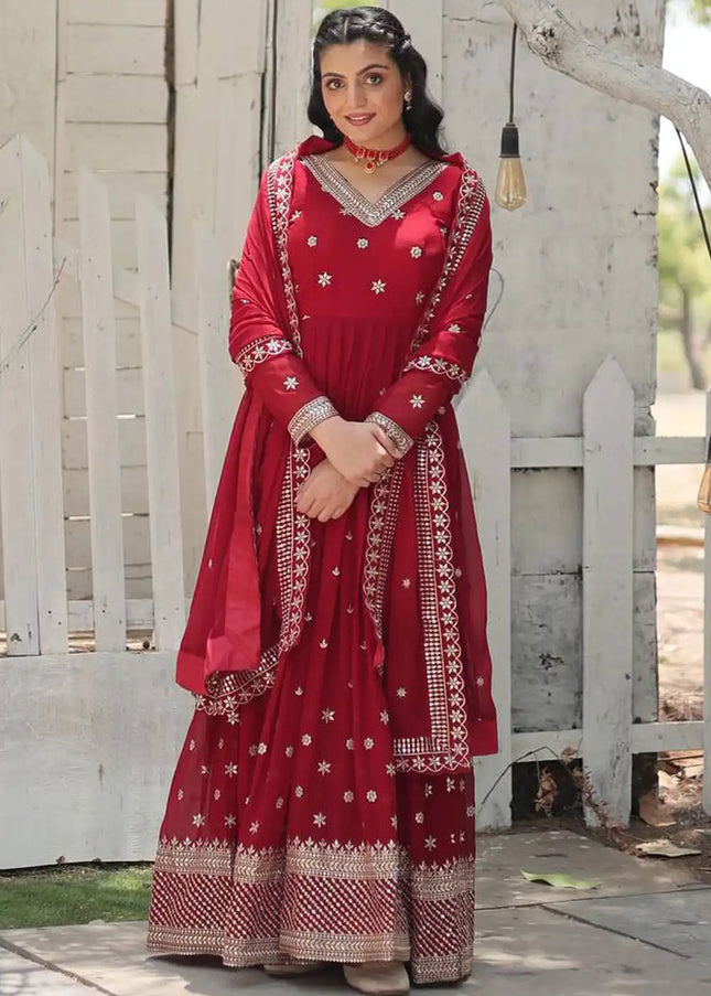 Maroon Embroidered Anarkali Gown