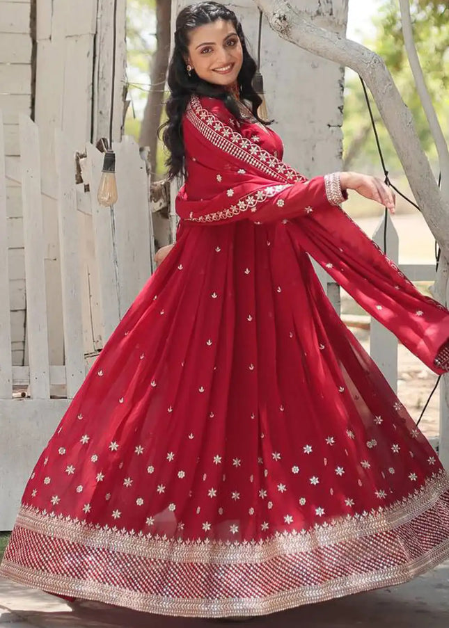 Maroon Embroidered Anarkali Gown
