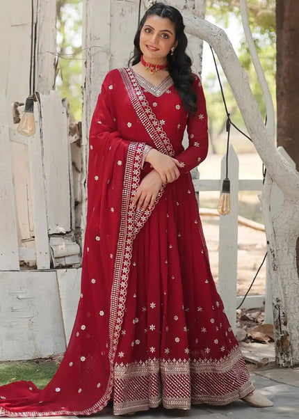 Maroon Embroidered Anarkali Gown