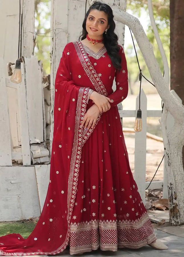 Maroon Embroidered Anarkali Gown
