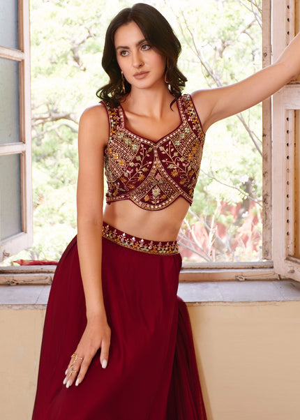 Maroon Embellished Lehenga Choli