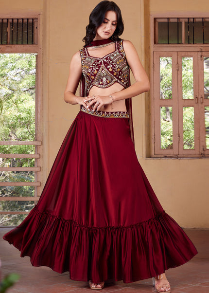 Maroon Embellished Lehenga Choli