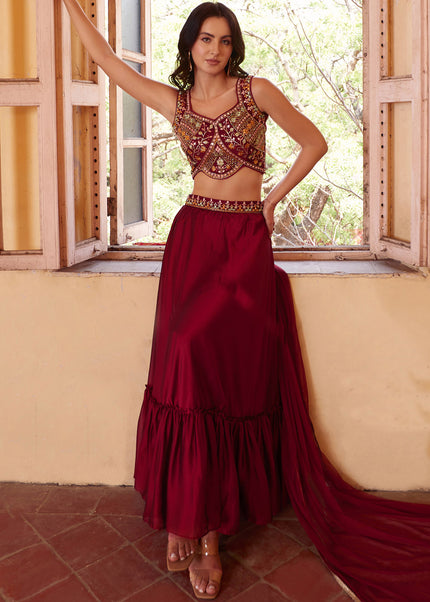 Maroon Embellished Lehenga Choli