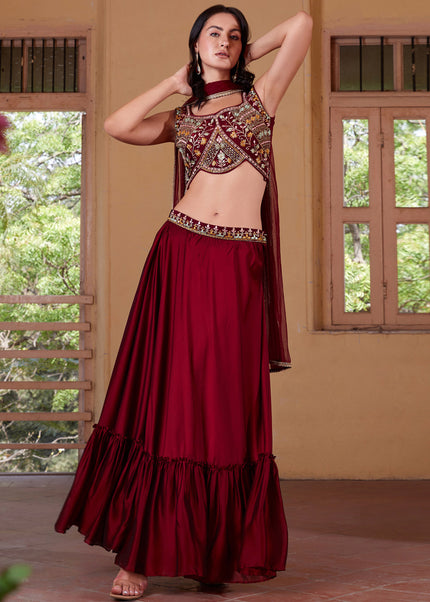 Maroon Embellished Lehenga Choli