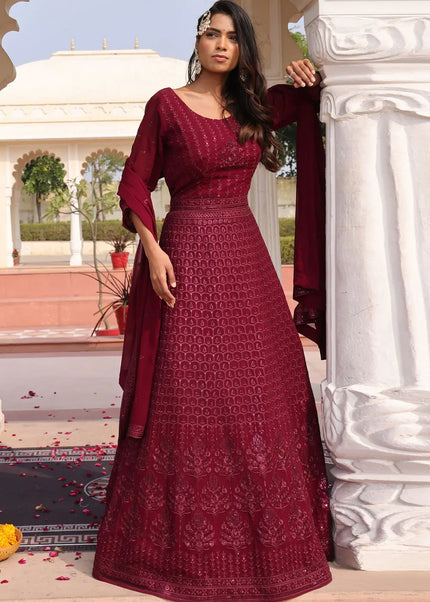 Maroon Embroidered Anarkali Gown