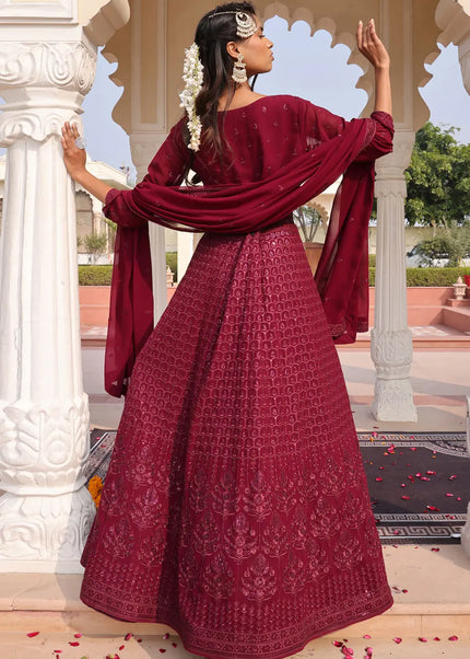 Maroon Embroidered Anarkali Gown