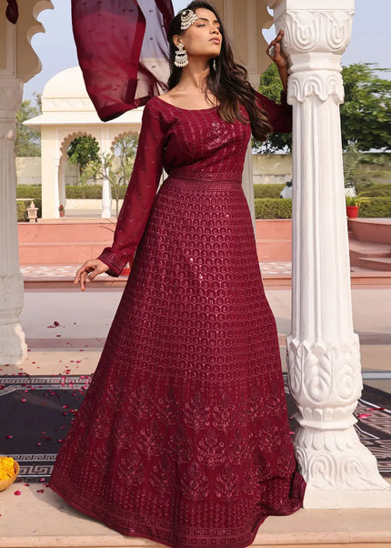 Maroon Embroidered Anarkali Gown