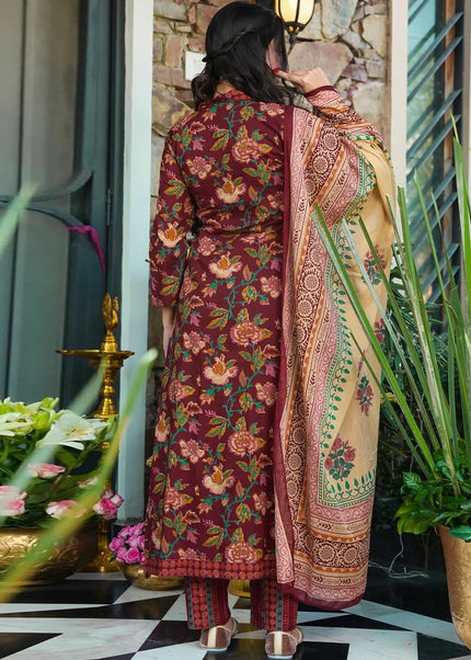 Maroon Printed Pant Style Suit