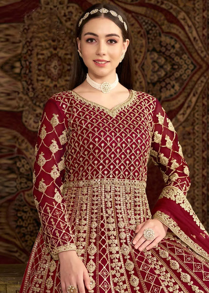 Maroon Embroidered Anarkali